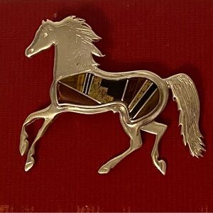 P. BECENTI CALVIN BEGAY NAVAJO BROOCH STERLING SILVER MULTI STONE INLAY HORSE
